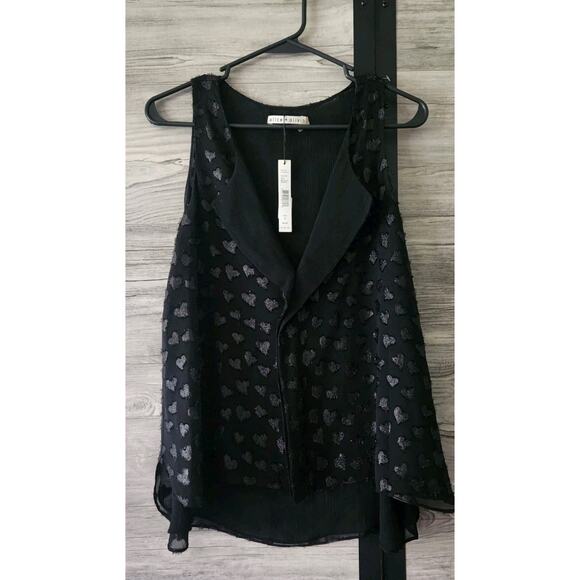 ALICE + OLIVIA Black Sheer METALLIC Bruden Heart Top Sleeveless Size Small NWT - Picture 2 of 4